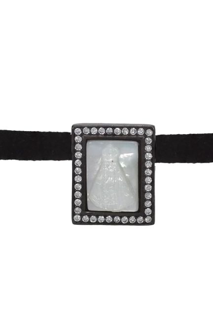 choker seda negra y motivo medalla de nacar con Virgen vista detalle 295_PVOL73568