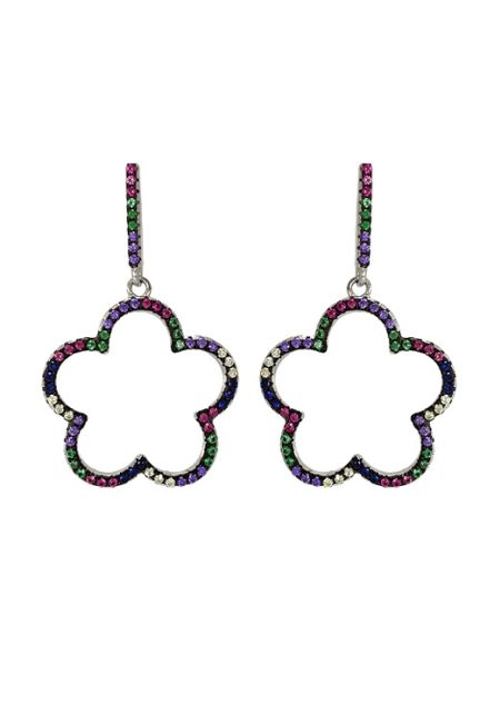 pendientes largos forma de flor multipiedra colores art deco vista frontal 295_PPBR33527