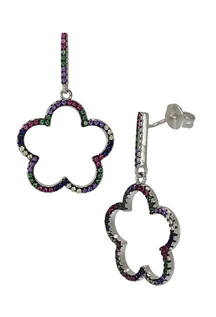 pendientes largos forma de flor multipiedra colores art deco vista lateral 295_PPBR33527_01