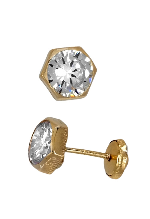 pendientes miña oro amarillo 9 ktes con circonita chaton hexagonal vista lateral 292_9K14-911-0016_01