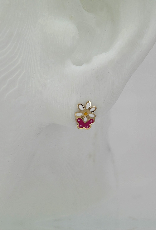 Pendientes oro 9 ktes para niña flor y mariposa 292_9K14-911-Z0009 pendientes oro amarillo 9 ktes esmaltado en colores flor y mariposa vista modelo 292_9K14-911-Z0009_02