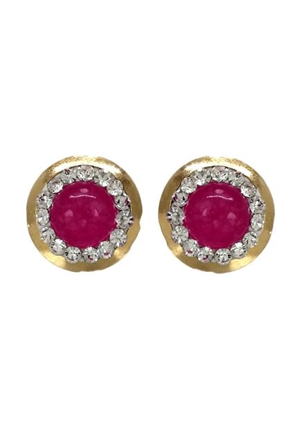pendientes para niña oro amarillo 9 ktes piedra rosa con orla vista frontal 292_9K14-Z911-0003