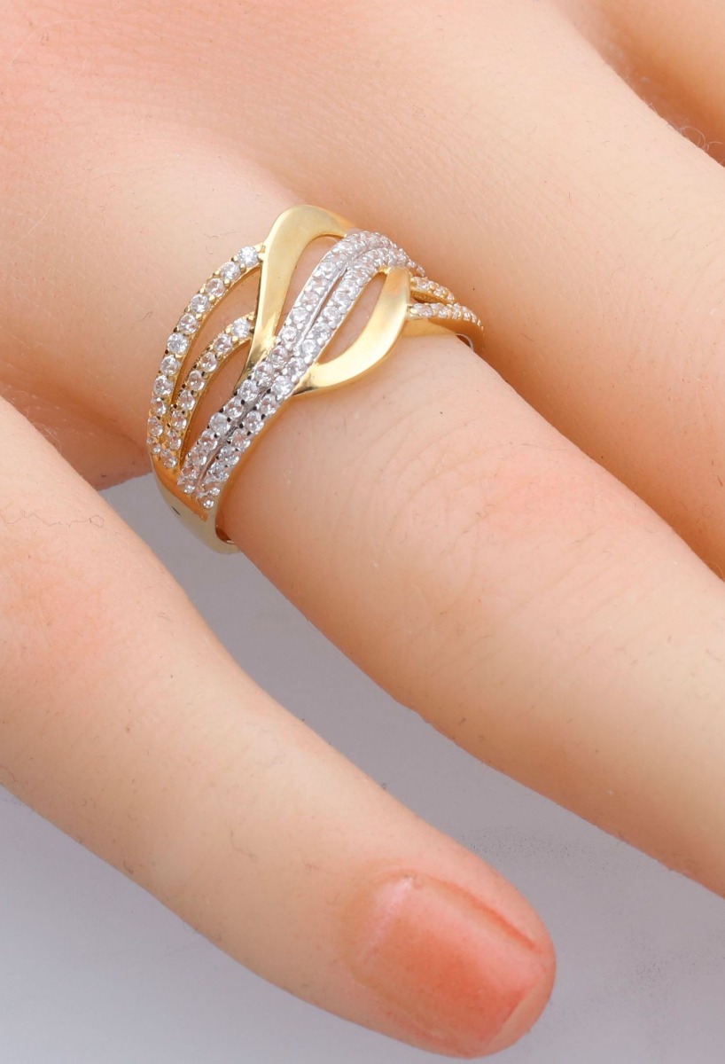 Anillo oro bicolor con galerías de circonitas 243_477-00618 Anillo oro bicolor con galerías de circonitas 243_477-00618 puesta en mano