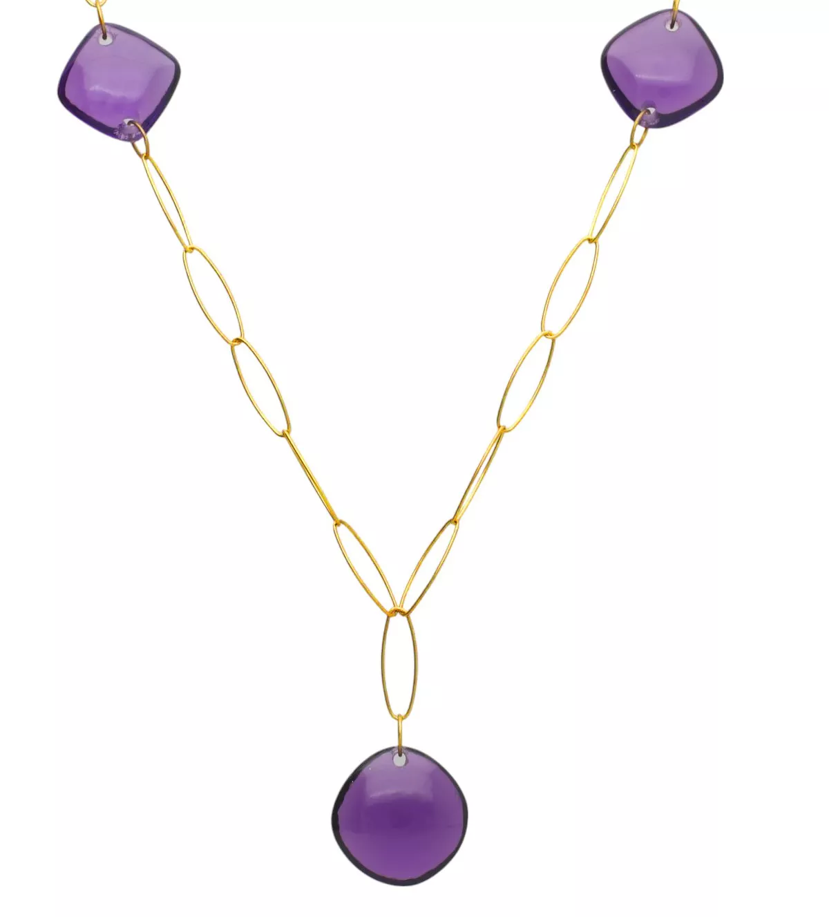 collar de oro con entrepiezas amatistas vista frontal