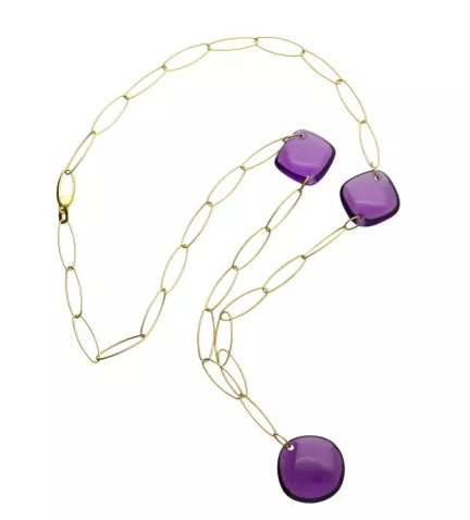 collar de oro con entrepiezas amatistas vista cenital