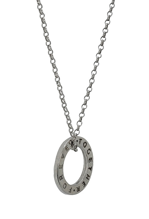 Gargantilla de plata motivo forever together, siempre juntos en español, precio sin competencia, calidad y mejor servicio vista de lado