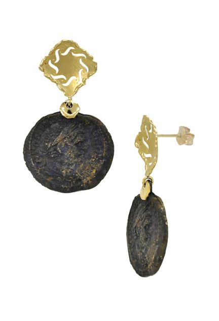pendientes de oro con moneda de bronce a precio especial online vista lateral 095_446369_01