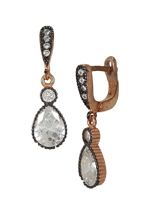 Pendiente largo plata chapada 295_PPBR34835 pendientes largos de plata chapada en rosa con rodio negro y circonitas vista lateral 295_PPBR34835_01