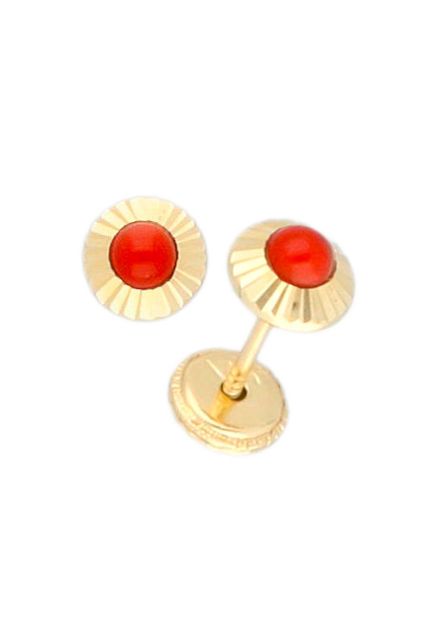 pendientes para recien nacida oro amarillo 18 ktes y coralina vista lateral 030_2289-C_01