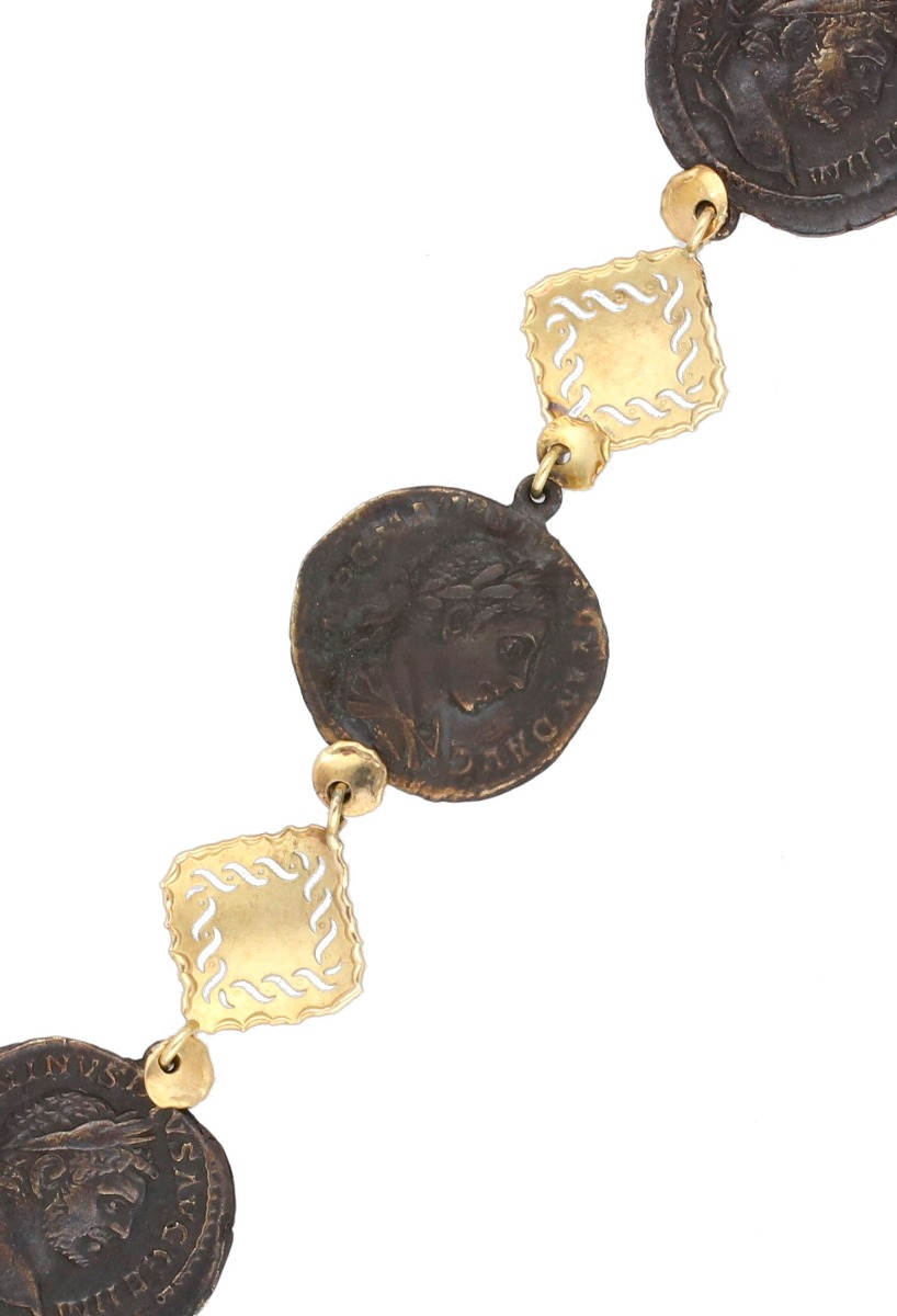 Pulsera mujer oro y monedas de bronce 095_448316 pulsera de oro y monedas de bronce a precio muy barato vista tramo 095_448316_02