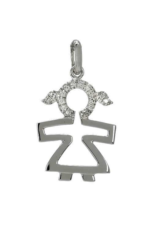 colgante oro blanco 18 ktes con diamantes y forma de niña con coletas vista frontal 243_286-00816