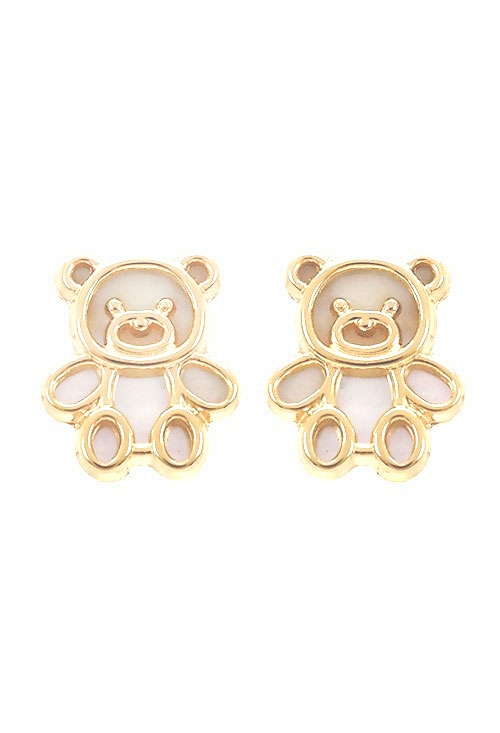 pendientes de oro amarillo y nacar con forma de oso foto frontal 030_2838-R