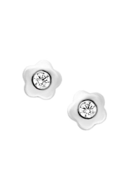 Pendientes para bebé en oro blanco flor con circonita 234_2300-B pendientes para recien nacida oro blanco y circonita con forma de flor foto frontal 234_2300-B