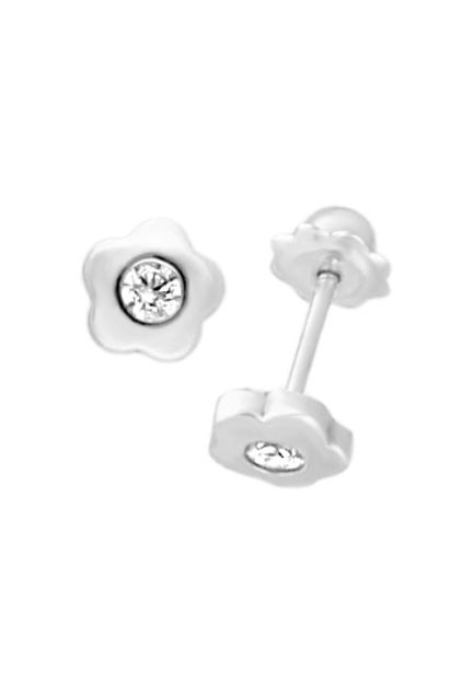 pendientes para recien nacida oro blanco y circonita con forma de flor foto lateral 234_2300-B_01