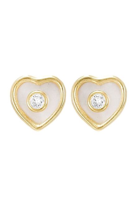pendientes para niña con forma de corazon realizados con oro 18 ktes y nacar vista frontal 030_2813-R