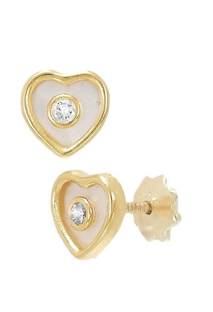 pendientes para niña con forma de corazon realizados con oro 18 ktes y nacar vista lateral 030_2813-R_01