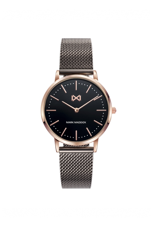 Reloj Mark Maddox Greenwich acero ip negro, malla milanesa esfera negra MM7115-57