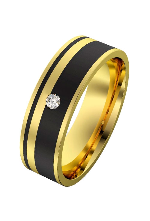 alianza de oro amarillo 18 ktes con diamante y tiras de fibra de carbono 016_9206AC.3-OA