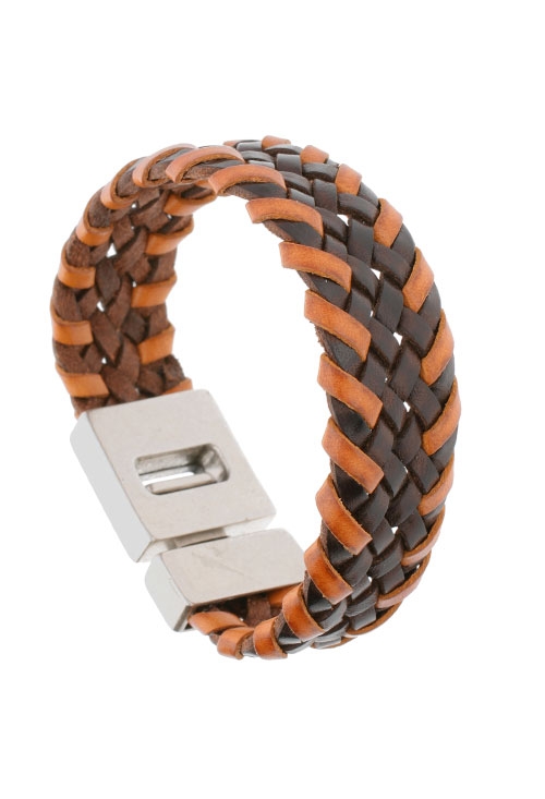 pulsera para hombre cuero trenzado color marron oscuro y claro 298_P1606