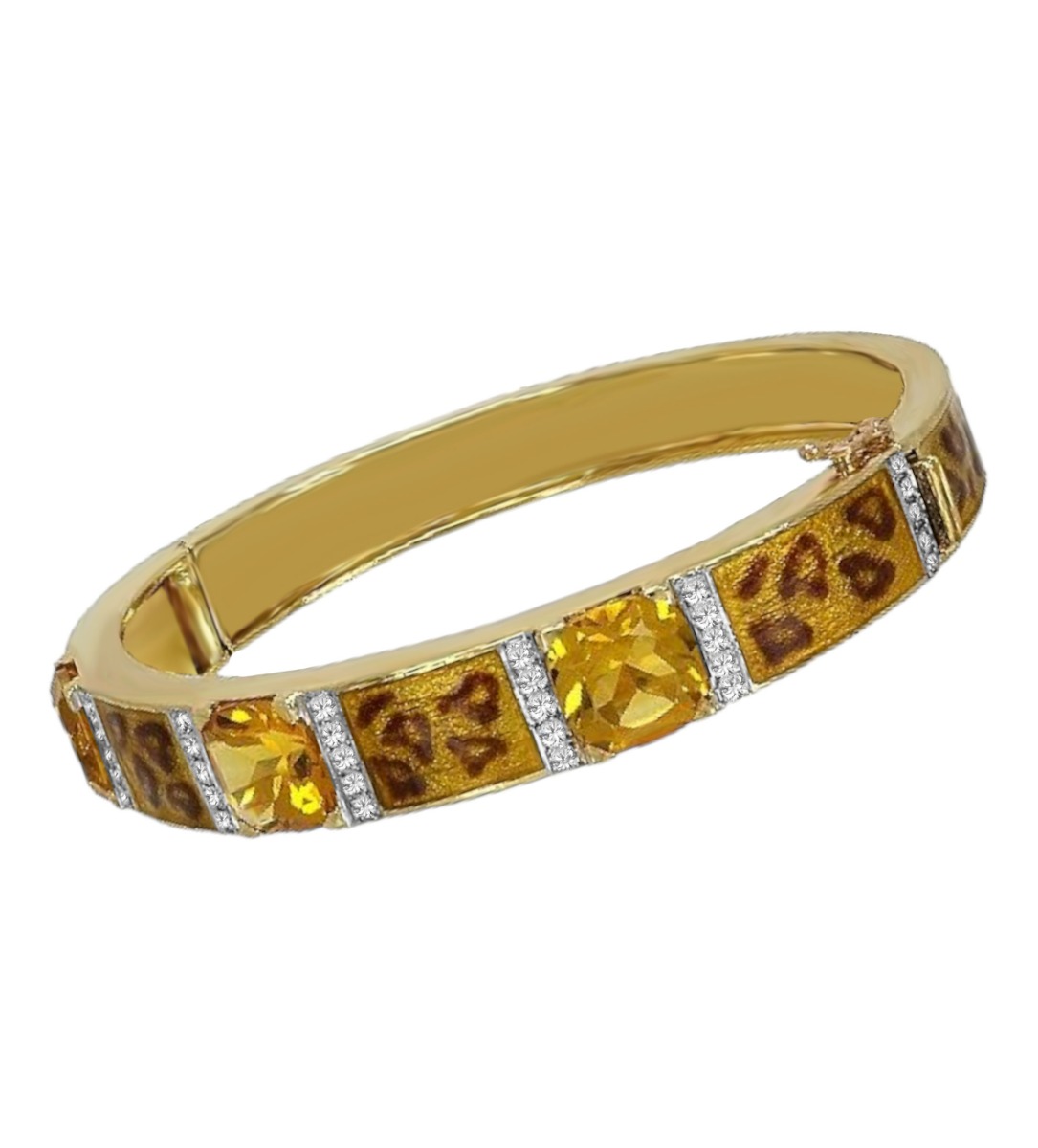 pulsera de oro citrinos y diamantes con esmalte a fuego piel de jaguar foto en plano 111_JAGUAR-PUL_01