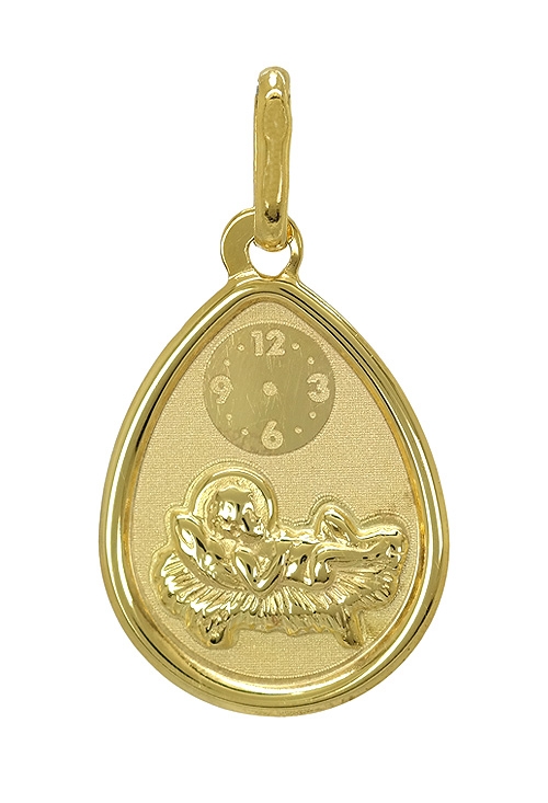 Medalla nacimiento oro amarillo 9 kilates 045_9K1901413 medalla para nacimientos o bautizos con reloj y jesus en pajas a precios baratos niño jesus en pajas