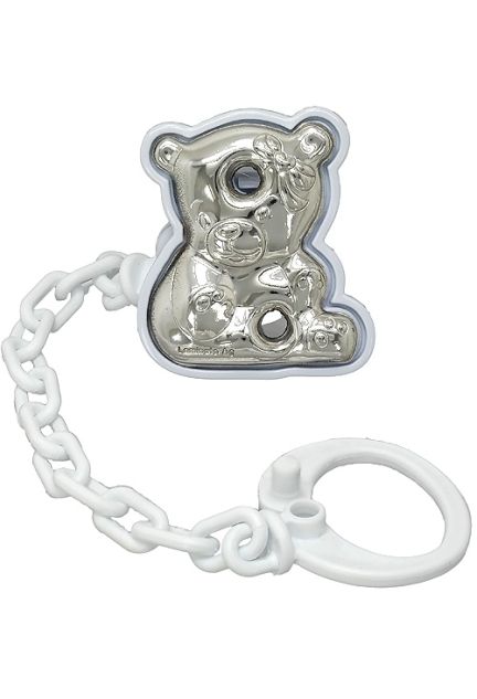 pinza de chupete forma de osita metal bilaminado en plata precio muy barato vista frontal 088_00B5116-BL