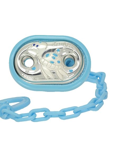 pinza de chupete para niño color azul metal bilaminado en plata adorno galapago esmaltes en azul 088_00B5497-C
