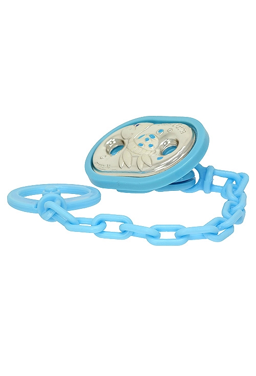 pinza de chupete para niño color azul metal bilaminado en plata adorno galapago esmaltes en azul vista lateral 088_00B5497-C_02
