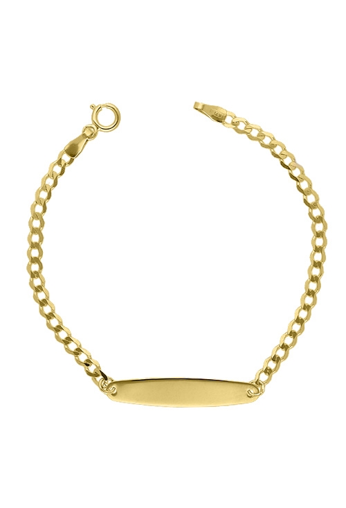 pulsera de bebe oro amarillo 9 kilates con chapa para grabar vista cenital precio muy barato 045_9K48306550