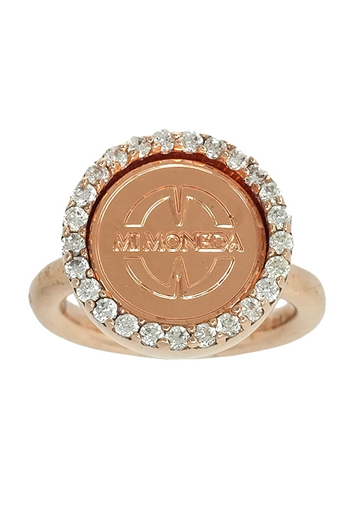 anillo de plata chapada IP rosa con orla circonitas marca mimoneda precio muy barato vista frontal RIN-DOL-LU-03-50