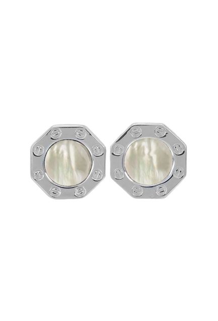 gemelos de plata con nacar o madre perla vista frontal