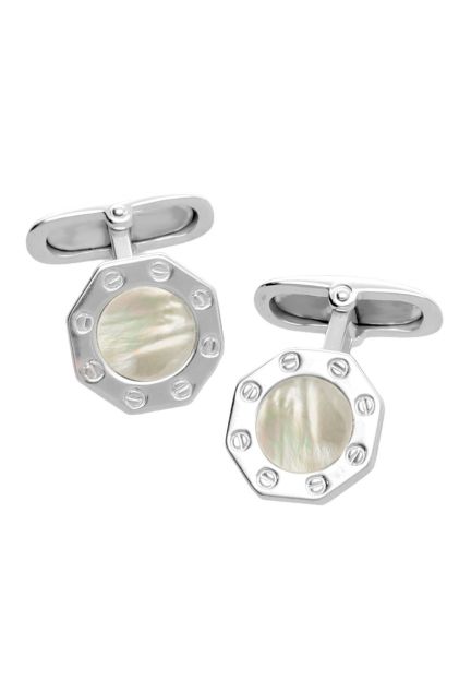 gemelos de plata con nacar o madre perla vista superior