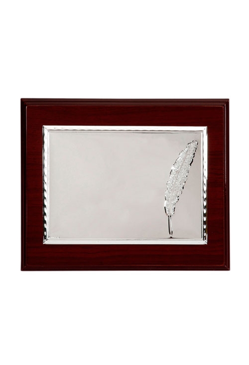 Placa homenaje plata bilaminada modelo pluma 135_P-2027-1B placa de homenaje bilaminada en plata 135_P-1726