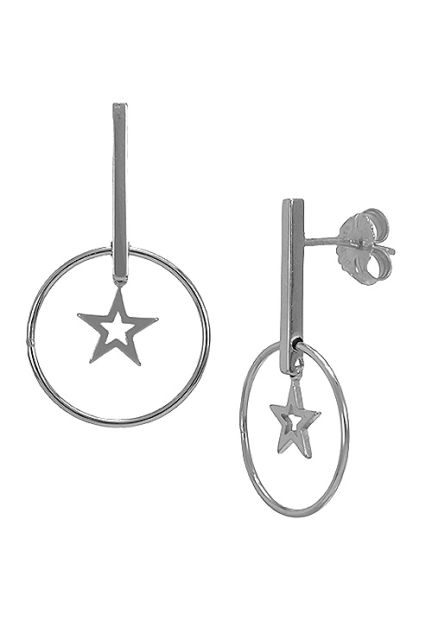 pendientes largos plata de ley motivo circulo con estrella foto lateral 280_2022748_01