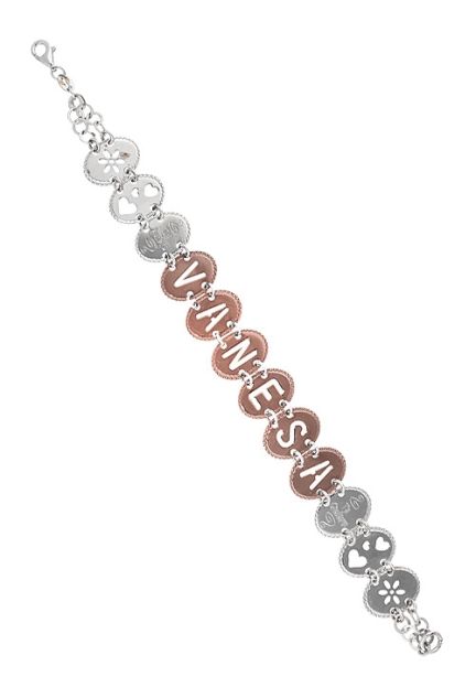 pulsera de plata blanca y rosa nombre vanesa vista extendida precio especial outlet joyeria online 200_U2428-VANESA-R_02