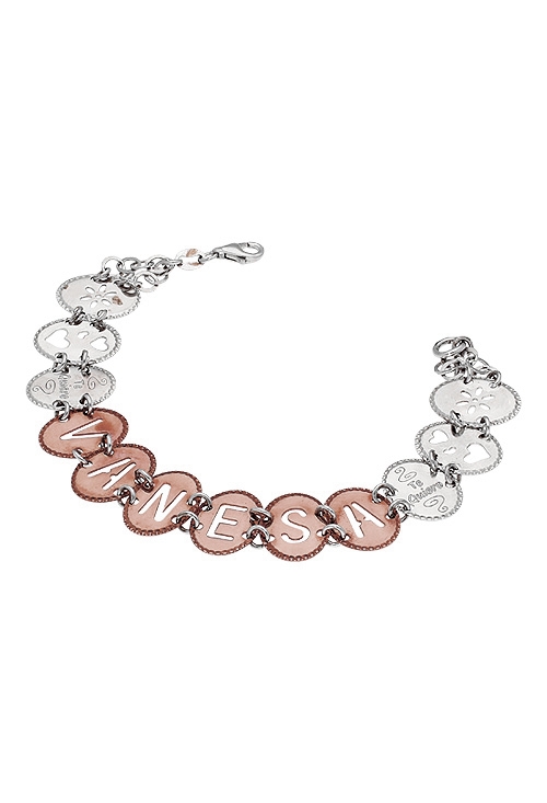 Pulsera de plata bicolor blanco y rosa para Vanesa pulsera de plata blanca y rosa nombre vanesa vista lateral precio especial outlet joyeria online 200_U2428-VANESA-R_01