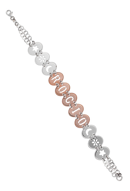 Pulsera de plata bicolor blanco y rosa para Rocio pulsera para mujer plata de ley nombre rocio terminada en bicolor foto desde extendida precio especial muy barato joyeria online 200_U2428-ROCIO-R_02