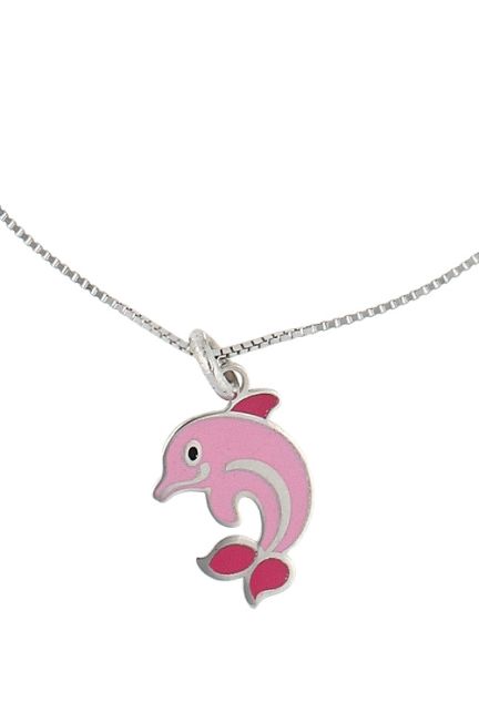 gargantilla plata para nina motivo delfin esmaltado en color rosa vista detalle motivo 240_CL-DELF-R_01