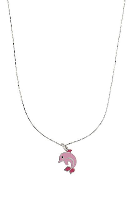 gargantilla plata para nina motivo delfin esmaltado en color rosa vista principal 240_CL-DELF-R