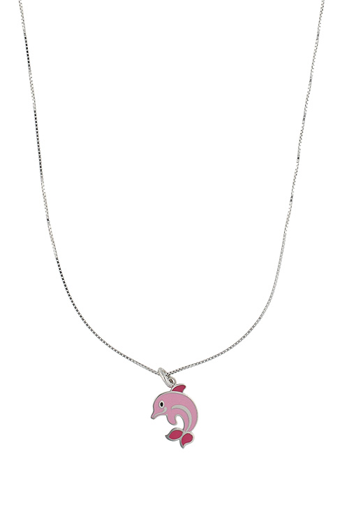 gargantilla plata para nina motivo delfin esmaltado en color rosa vista principal 240_CL-DELF-R