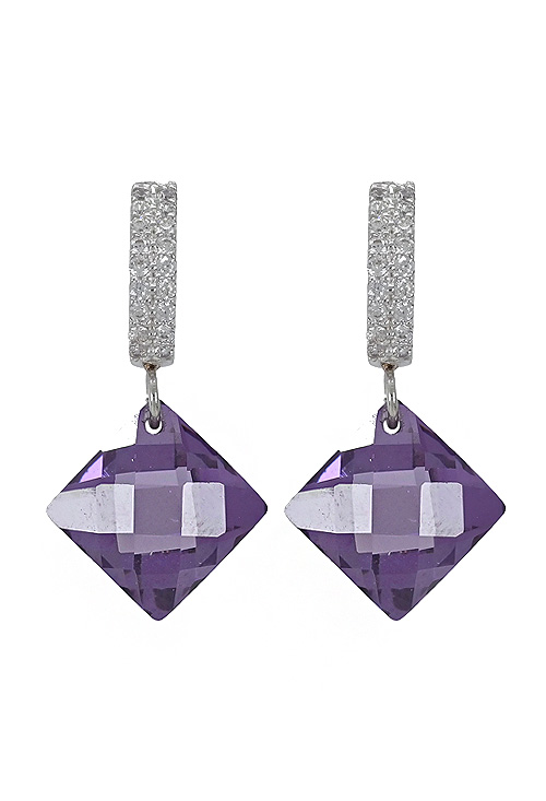 Pendientes largos oro blanco 18k con amatista Ref-3441B-1 pendientes largos de oro blanco 18k con circonitas y amatistas foto frontal precio especial online muy barato 030_3441B-1