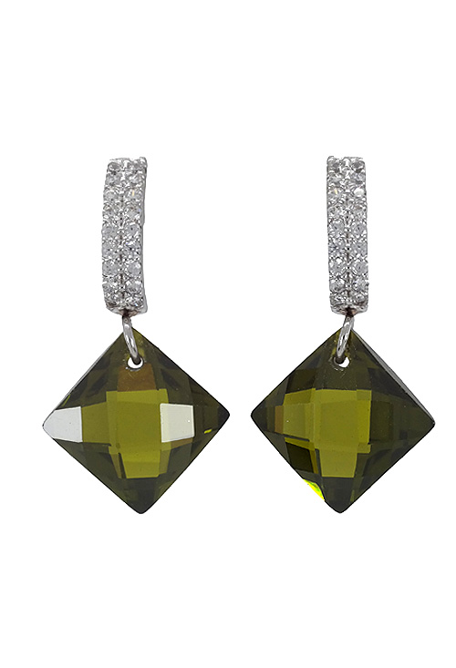 Pendientes largos oro blanco 18k con cuarzo verde Ref-3441B-4 pendientes largos oro blanco 18k con cuarzos verdes y circonitas foto de frente precio barato joyeria online 030_3441B-4