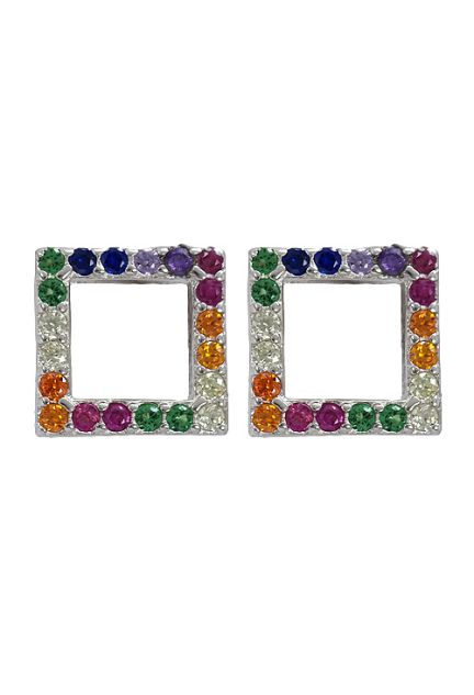 pendientes plata forma cuadrada piedras multicolor vista frontal precio barato joyeria online 280_2022987