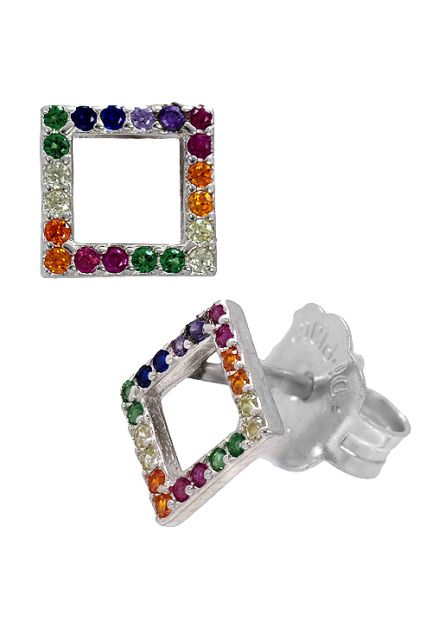 pendientes plata forma cuadrada piedras multicolor vista lateral precio barato joyeria online 280_2022987_01