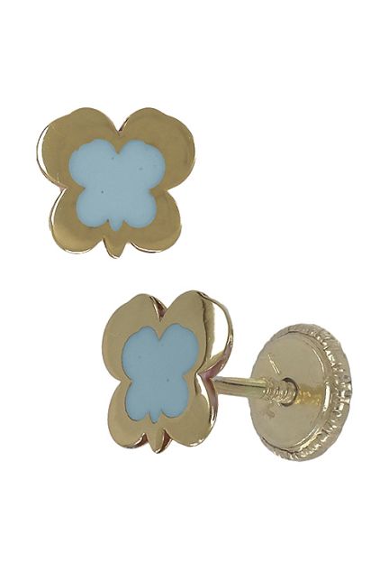 Pendiente de oro amarillo tipo trebol con esmalte a fuego cierre de tuerca en nuestra joyeria online perfil 030_3195-A