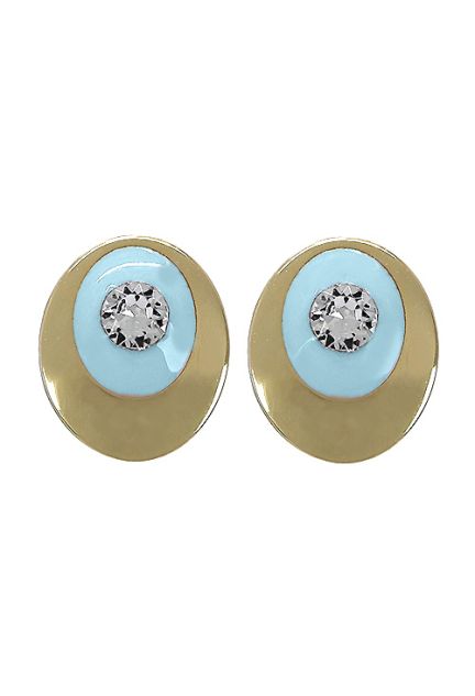 Pendiente ovalado de oro amarillo con esmalte a fuego con circonita y sistema de presion frontal 030_3196-A