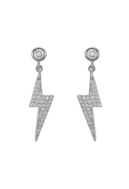 Pendientes de plata con forma de rayo con circonitas frontal 280_2023003