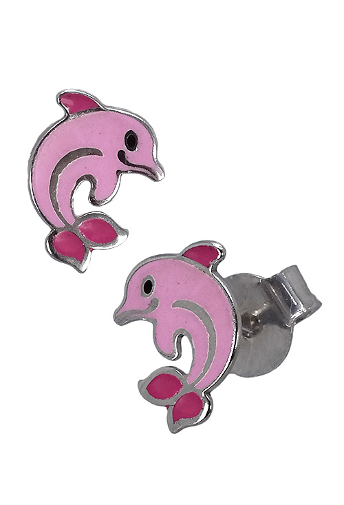 pendientes de plata esmaltados en rosa delfines foto lateral precio barato joyeria online 240_PPL-DELF-R_01