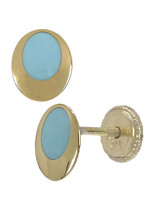 pendientes dormilonas oro amarillo 18 kilates y esmalte azul vista lateral precio barato joyeria online 030_3197-A_01