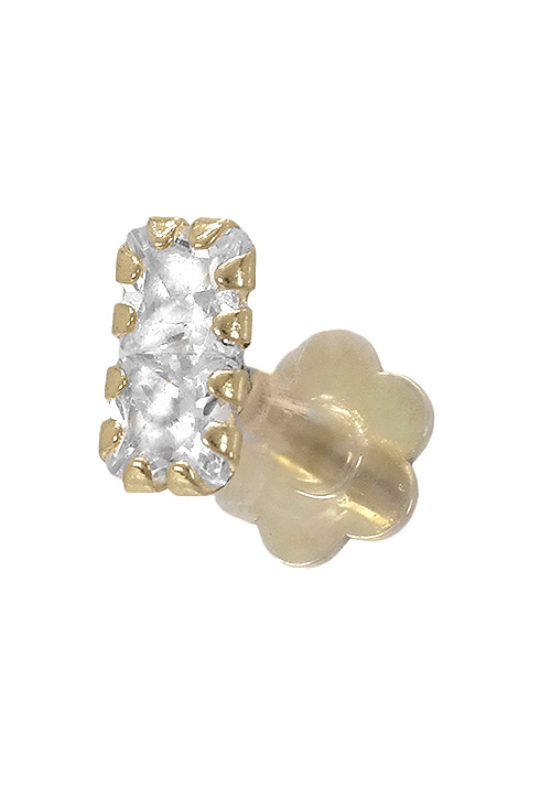 Piercing de oro amarillo de 18 kilates con circonitas en garra para el tragus de la oreja en nuestra joyeria online perfil